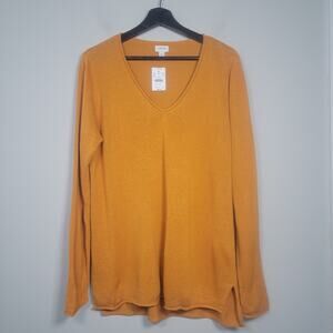 NWT J. Crew Womens L Linen Blend Rolled Hem V Neck Sweater Mustard Yellow